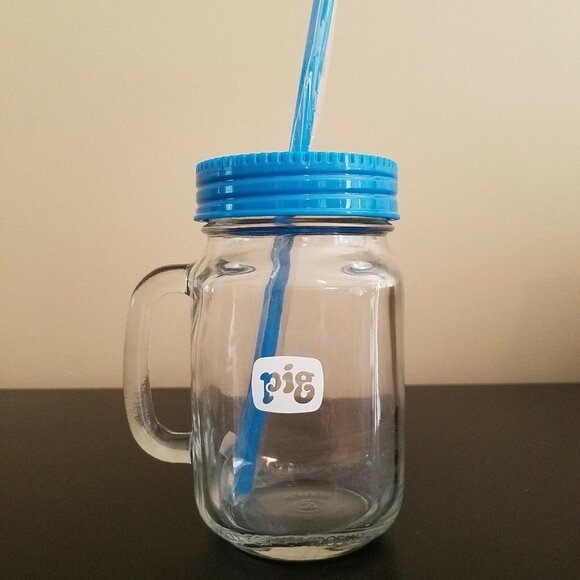 Glass Mason Jars Mug Pig Logo Set of 2 - Picture 5 of 12